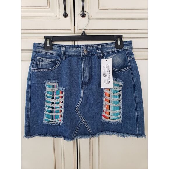 Crazy Train Dresses & Skirts - crazy train denim skirt mini distressed southwest‎ western
